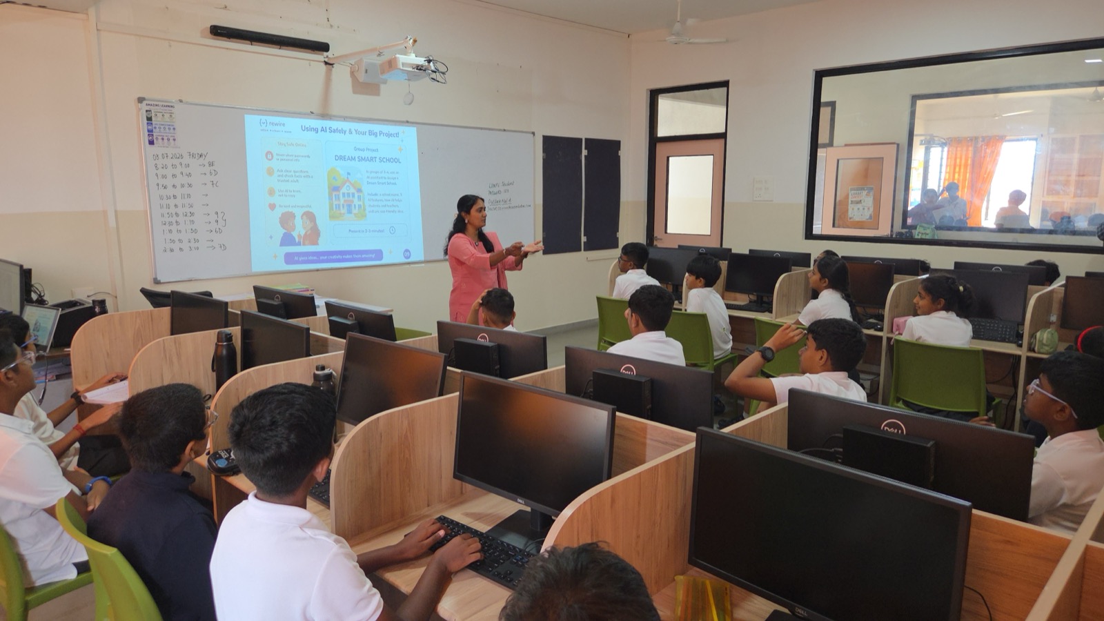 A Rewire session in progress at CS Academy, Coimbatore, with the AI safety slide on screen