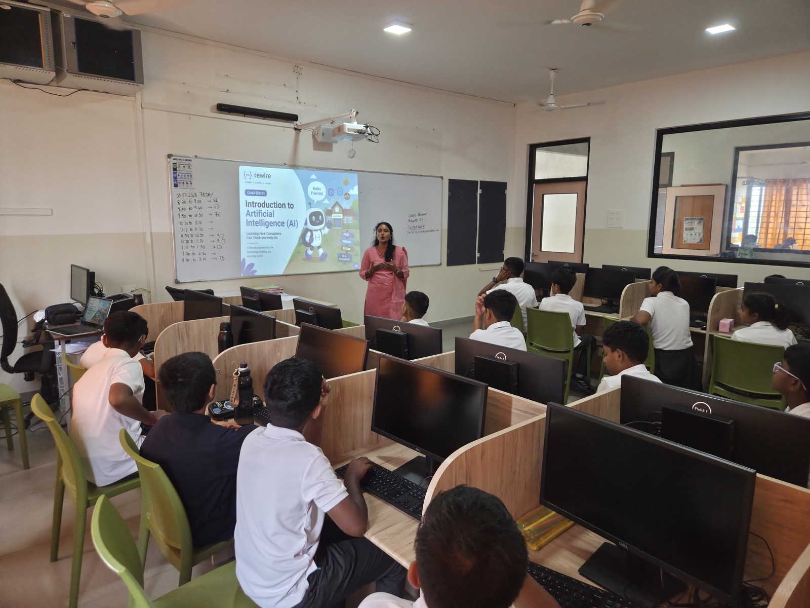 A full class of students in a Rewire AI session at CS Academy, Coimbatore