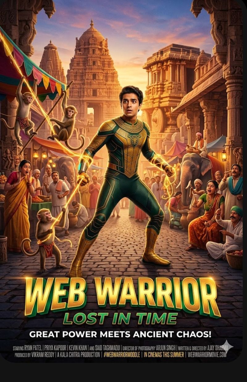 An original character called Web Warrior designed by a student with AI